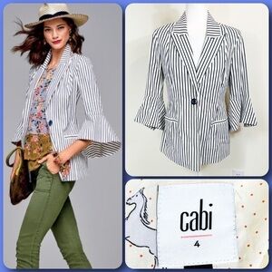 CAbi Ticking Cream & Navy Stripe Bell Blazer Jacket 5295 Size: 4